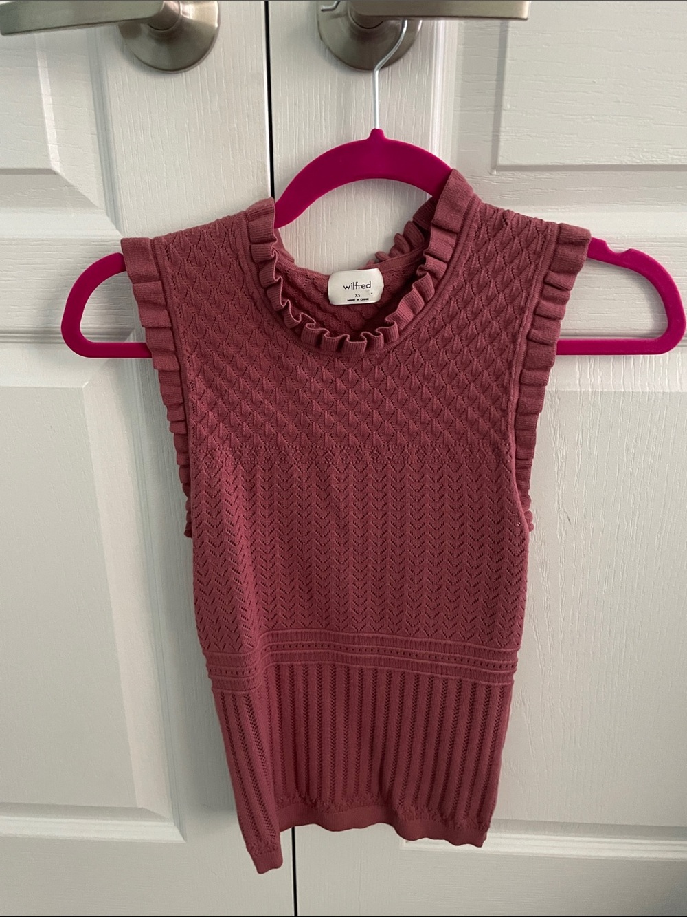 Wilfred Mauve Pink Ruffle-Trim Knit Shell